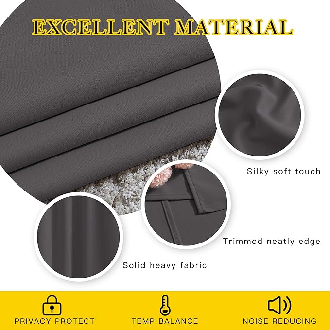 NICETOWN Bedroom Blackout Curtains Panels - Triple Weave Energy Saving Thermal Insulated Solid Grommet Blackout Draperies for Patio (80 inches by 108 Inch, Grey, Set of 2)