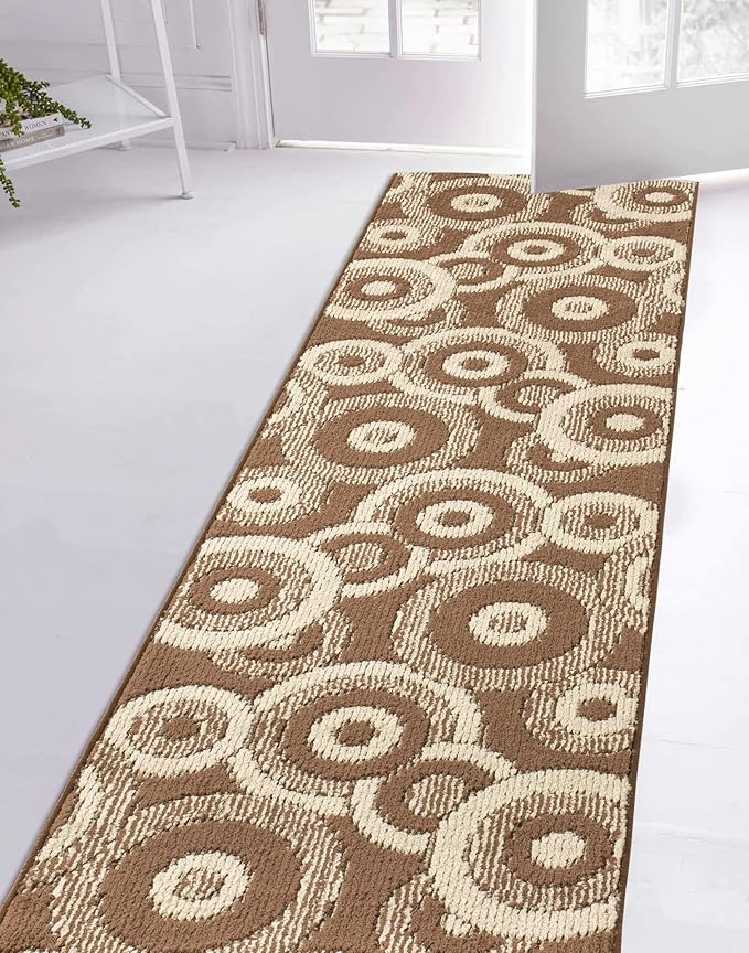 Custom Length Cut to Size Modern Farmhouse Carpet Runner Rug for Hallways, Non Slip Rubber Backed, 31 inch Wide X Customized Length, Geo Brown, 31 inch X 12 feet