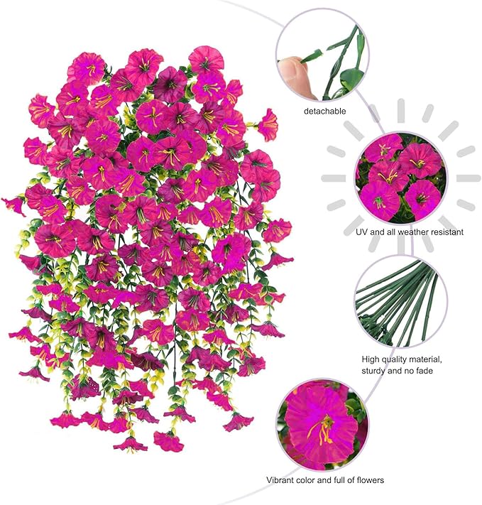 6-Pack Outdoor Faux Plants, 69-Flowered Large Morning Glory, Uv-Resistant Artificial Morning Glory,Perfect for Outdoor Decoration in All Seasons Such as Porches and Gardens (Light Purple)