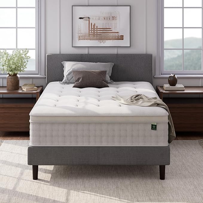 ZINUS 13 Inch Euro Top Pocket Spring Hybrid Mattress, King, Pressure Relief, Pocket Innersprings for Motion Isolation, Mattress in A Box