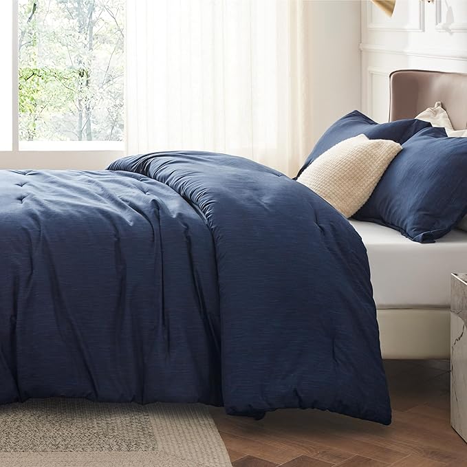 Bedsure Oversized King Comforter Set - Navy Soft Bedding for All Seasons, Cationic Dyed Bed Set, 3 Pieces, 1 Oversized King Size Comforter (120"x98") and 2 Pillow Shams (20"x36"+2")
