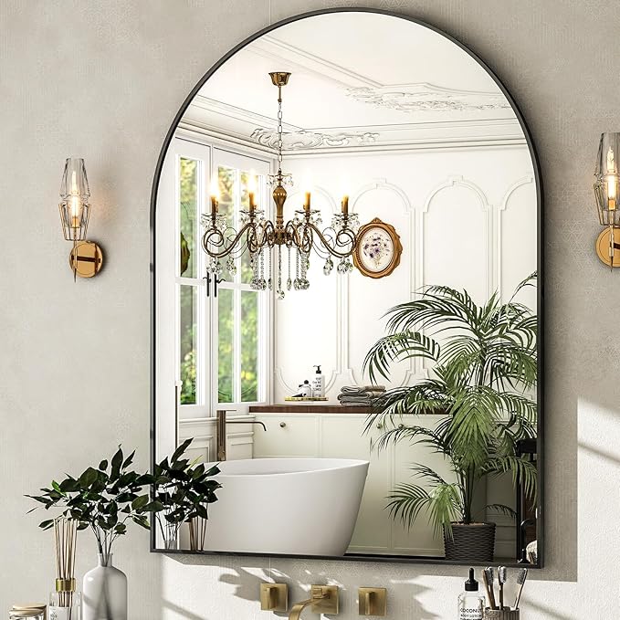 HARRITPURE Arched Wall Mirror – 30"x40" Arch Bathroom Mirror Metal Frame Vanity Mirror for Bedroom, Entryway Dresser Decor, Black