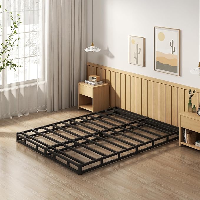 EMODA 5 Inch Full XL Box Spring, 3000 LBS Heavy Duty Metal XL Full Mattress Foundation with Fabric Cover, Easy Assembly, Black