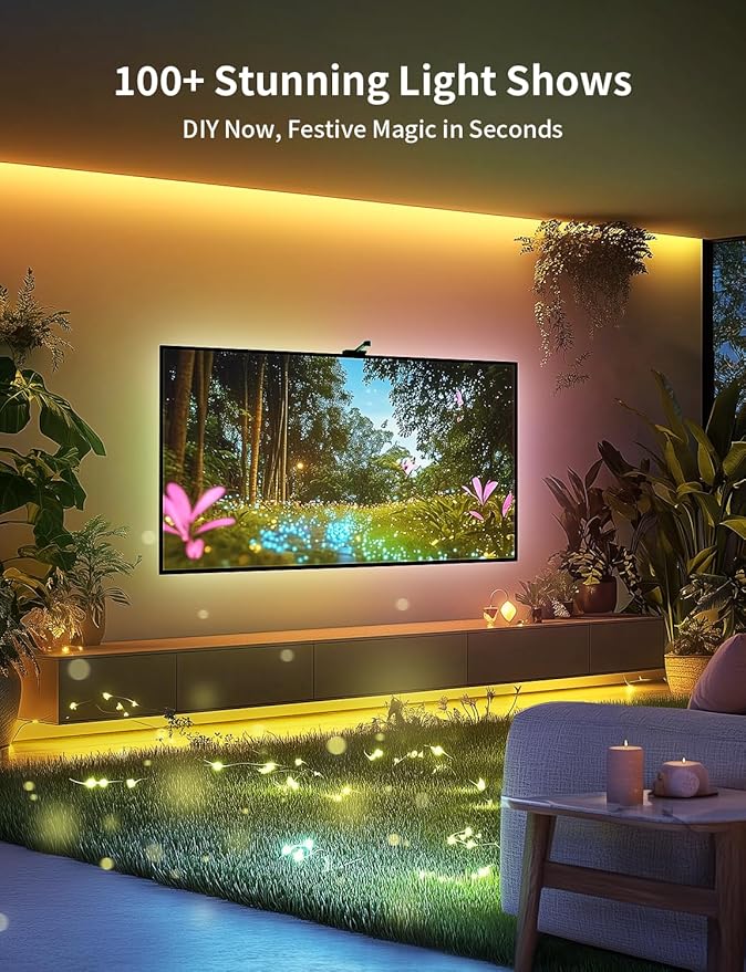 Ailofy Smart TV LED Backlight with Camera for 40-50 inch Screens, 7.87ft LED Strip Lights Sync to Screen& Music, Color Changing Lights for TV Compatible with Alexa & Google Assistant, App Control