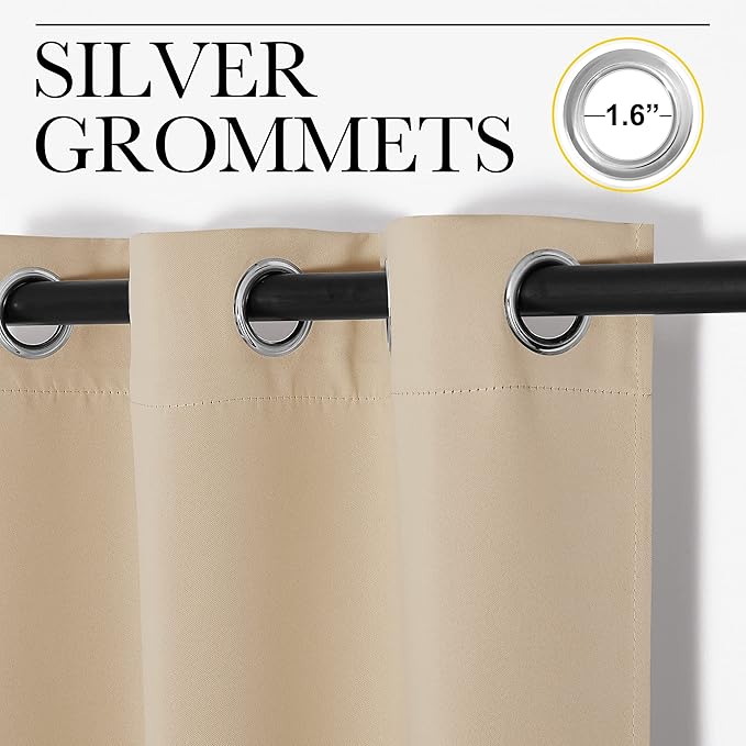NICETOWN Room Darkening Curtain Panels for Cafe, Thermal Insulated Grommet Room Darkening Draperies/Drapes for Window (Biscotti Beige, 2 Panels, W34 x L45 inch)