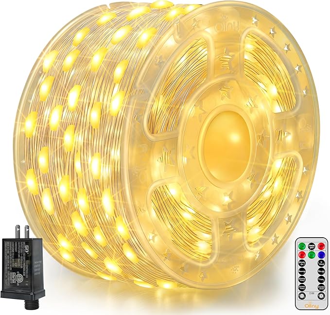 Ollny Christmas Lights Warm White, 600LED 197FT Christmas Tree Lights IP67 Waterproof, Plug in Fairy Lights with Remote 8 Modes Timer, Xmas Light for Outdoor Indoor House Holiday Decor