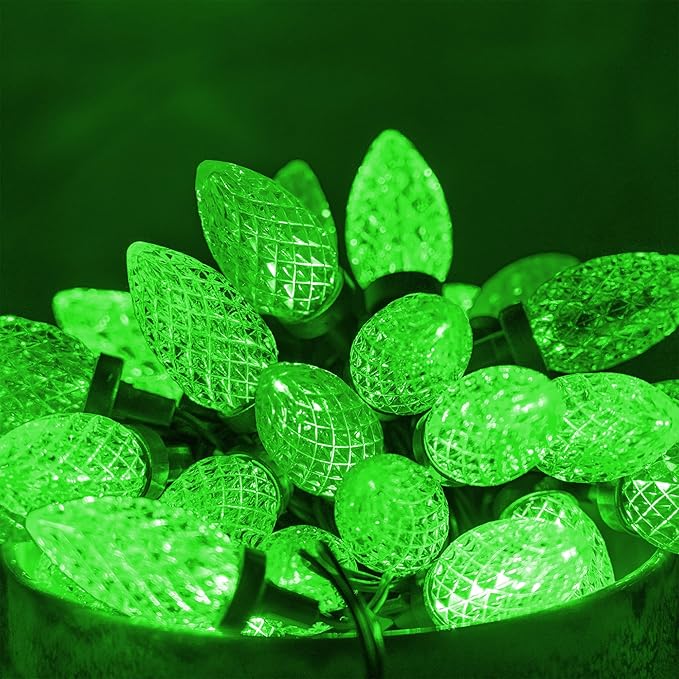 Dazzle Bright C9 Christmas String Lights, Waterproof Connectable Green Wire Fairy Lights, Christmas Lights for Indoor Outdoor Home Yard Xmas Tree House Decorations (Green, 100 LED)