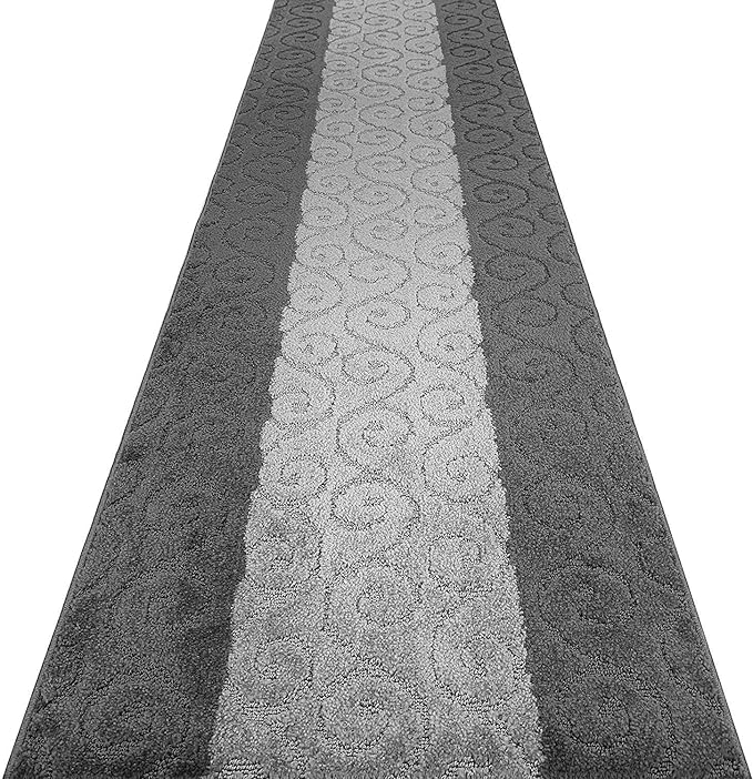Custom Size Modern Runner Rug Carpet for Hallway Entryway Foyer Kitchen, Slip Resistant Latex Rubber Backed 31 inch Wide X Customized Length, Scroll Grey, 31 inch X 19 feet