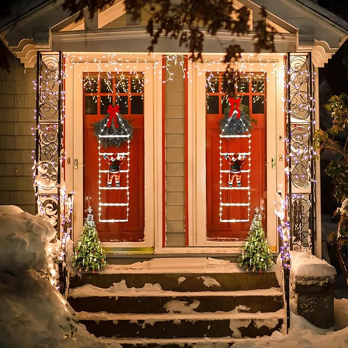 Toodour LED Christmas Light - 2.5FT Christmas Decorative Ladder Lights with Santa Claus, Xmas Decorations Light for Indoor Outdoor, Window, Garden, Home, Wall, Xmas Tree Decor - White