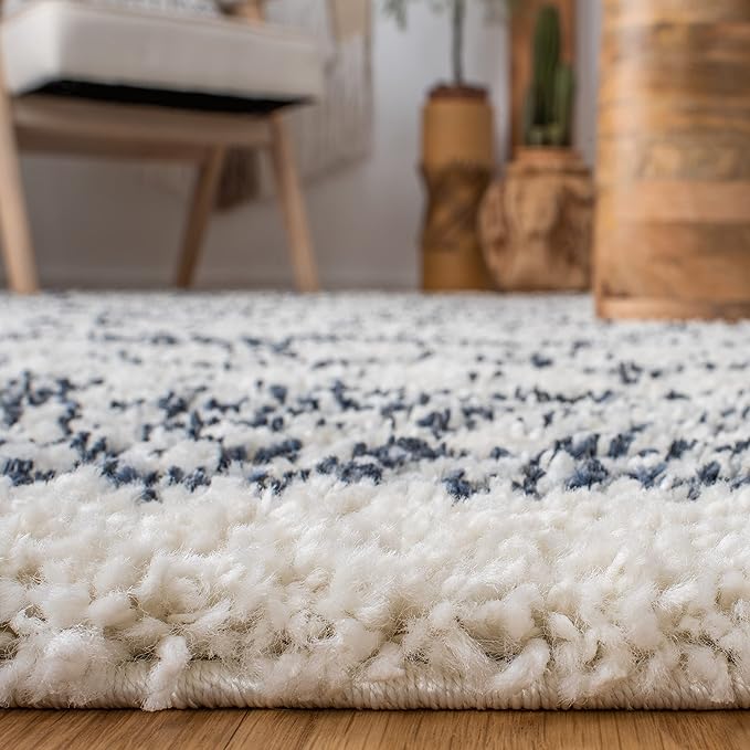 SAFAVIEH Arizona Shag Collection Area Rug - 6'7" x 9'2", Ivory & Slate, Moroccan Design, Non-Shedding & Easy Care, 1.6-inch Thick Ideal for High Traffic Areas in Living Room, Bedroom (ASG741M)