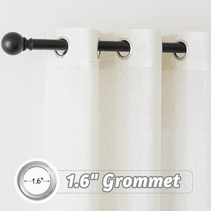 RYB HOME Sheer Curtains 95 inches Long Natural Linen Textured Curtains Light Glare Filtering Privacy Drapes for Living Room Bedroom Bathroom Decor, Linen, Width 52 x Length 95 inch, 2 Pcs