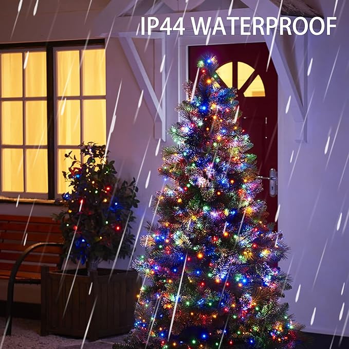 Dazzle Bright Christmas String Lights, 66FT 200 LED Connectable Green Wire 8 Modes String Lights, Waterproof Christmas Lights for Indoor Outdoor Patio Party Wedding Decorations, Multi-Colored