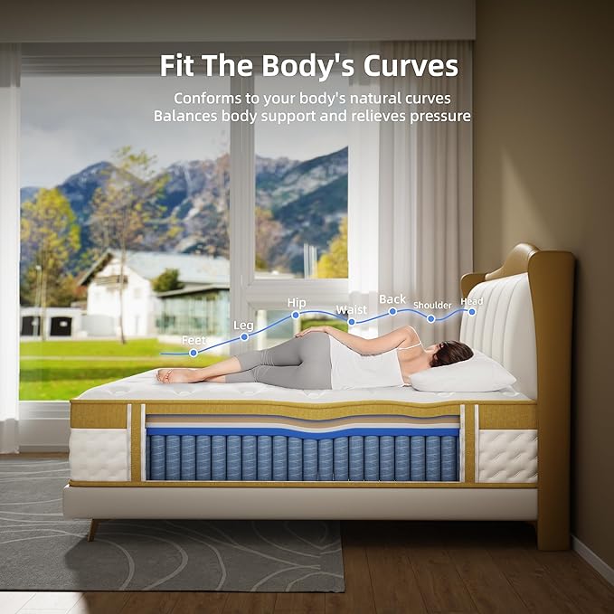 Cooling Gel Memory Foam Hybrid Mattress, 12 Inch Full Size Mattress in A Box with Pocket Springs for Back Pain & Pressure Relief, Medium Firm Feeling with CertiPUR-US Certified Foam
