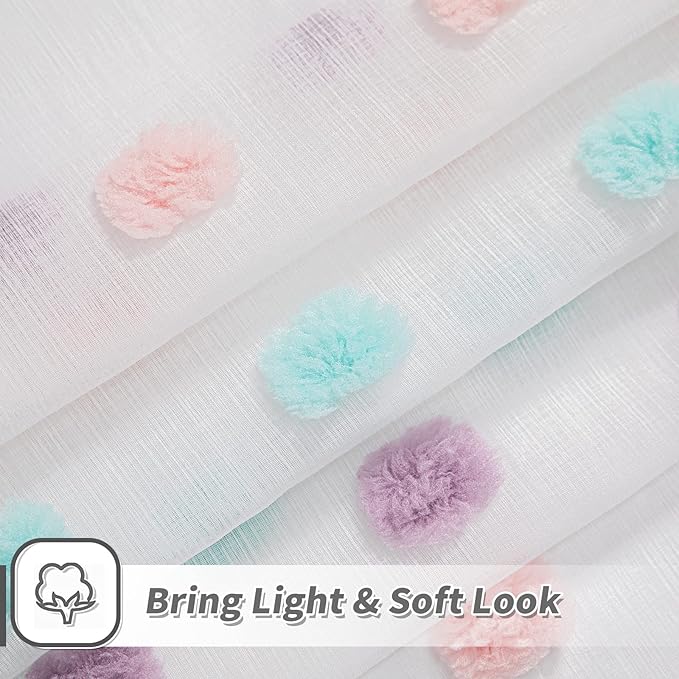 MYSKY HOME Pom Pom Curtains 84 Inch Length for Girls Bedroom 2 Panels Rainbow Curtains 84 Inch Long for Living Room Laundry Kids Nursery Rod Pocket Farmhouse Dining Room Window Drape 37" x 84"