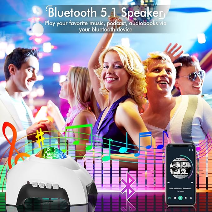 Rossetta Star Projector, Galaxy Projector for Bedroom, Bluetooth Speaker and White Noise Aurora Projector, Night Light Projector for Kids Adults Gaming Room, Home Theater, Ceiling, Room Decor