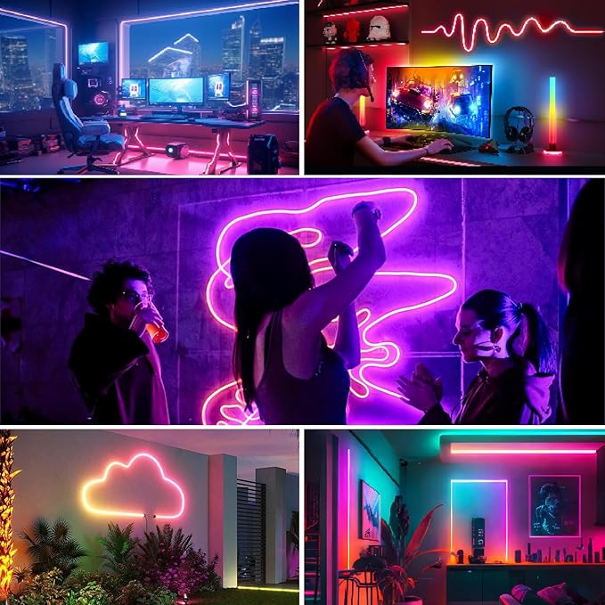 65.6FT Neon Rope Lights,Flexible Led Light Control with App/Remote,Multiple Modes,IP67 Outdoor Waterproof,Music Sync Strip for Bedroom