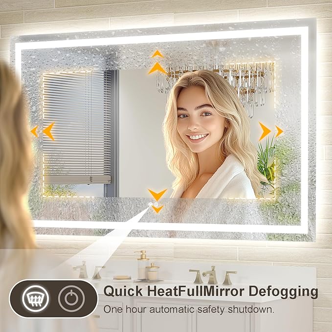 60x30 Large LED Bathroom Mirror with Lights, Brighter Backlit + Front Lit, Tempered Glass, Dimmable, Multiple Light Modes, Anti-Fog Lighted Bathroom Vanity Mirror for Wall, Memory Function
