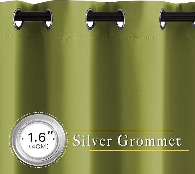 NICETOWN Fresh Green Room Darkening Curtains 102 inch Length, Grommet Energy Saving Thermal Drapes Sound Reducing Heat Blocking Window Treatments for Living Room, 2 Panels, W52 x L102