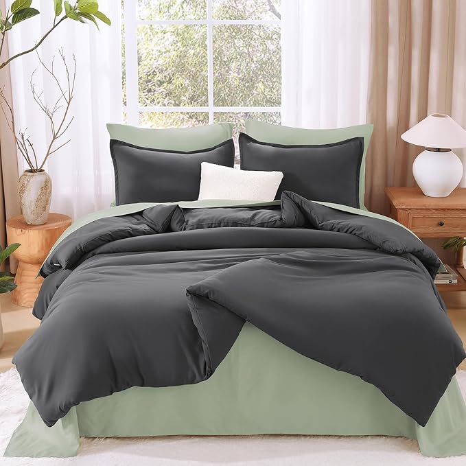 Litanika Grey Comforter King Size Set, Dark Gray Lightweight Plain Bedding Comforters Sets, All Season Fluffy Bed Set (104x90In Comforter & 2 Pillowcases)