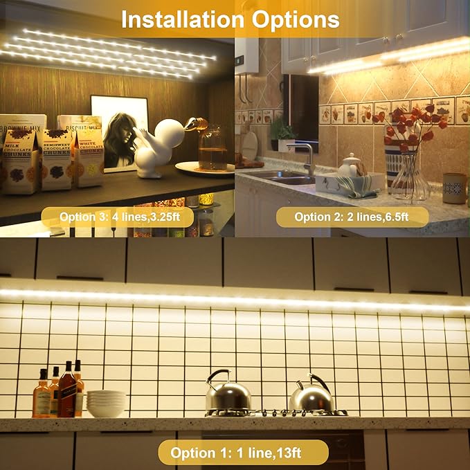 LAFULIT 8 PCS Under Cabinet Lighting Kit, Bright Under Cabinet Lights, Flexible Led Strip Lights with RF Remote and Power Adapter, for Kitchen Cabinet Shelf Desk Counter, 4000K Neutral White, 13ft