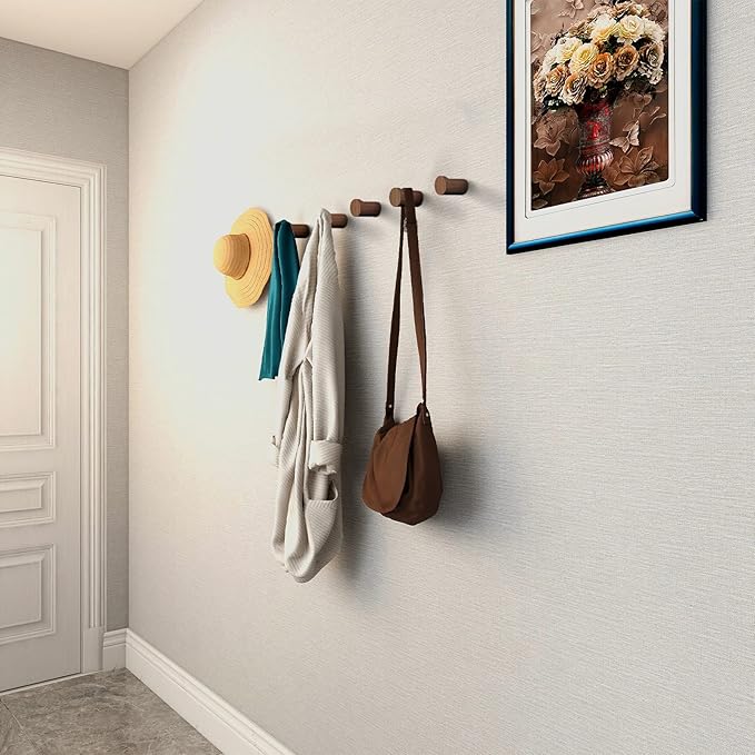 12 Pack Wood Wall Hooks, Natural Wooden Coat Hooks Wall Mounted, Handmade Rustic Hat Hooks Heavy Duty Entryway Wall Hangers for Hanging Towels, Clothes, Bags