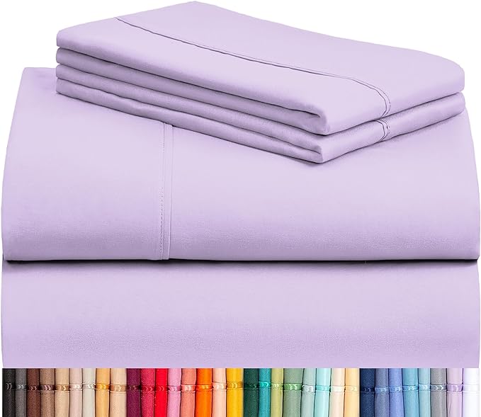 LuxClub 4 PC King Sheet Set, Breathable Luxury Bed Sheets, Deep Pockets Wrinkle Free Cooling Bed Sheets Machine Washable Hotel Bedding Silky Soft - Lavender King