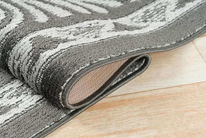 Custom Length Cut to Size Tribal Ethnic Southwestern Inspired Hallway Runner Rug, Non Slip Rubber Backed, 31 inch Wide X Customized Length, Mayan Grey, 31 inch X 8 feet