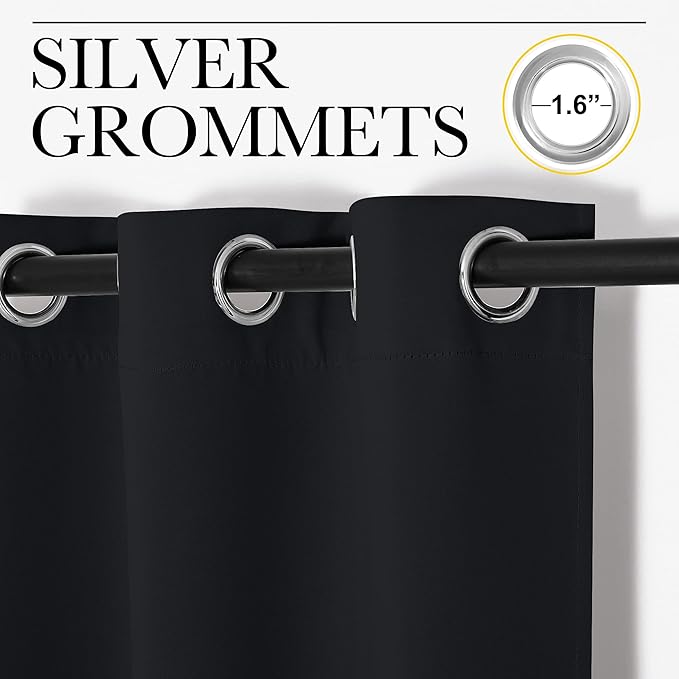 NICETOWN Blackout Curtain Panels for Bedroom, Black, 2 Panels, W29 x L30-inch, Thermal Insulated Grommet Top Blackout Draperies and Drapes for Basement