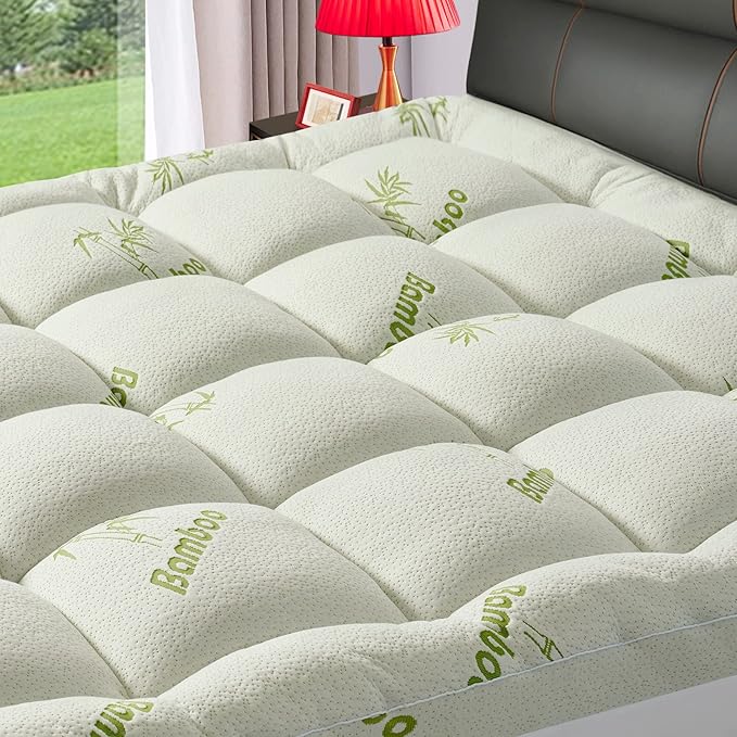 Premium Viscose Made from Bamboo King Size Mattress Topper for Back Pain, 1200 GSM Quilted Fitted Extra Thick Mattress Pad,Pillow Top Mattress Cover with Deep Pocket Up to 21 Inches（78 * 80inch）