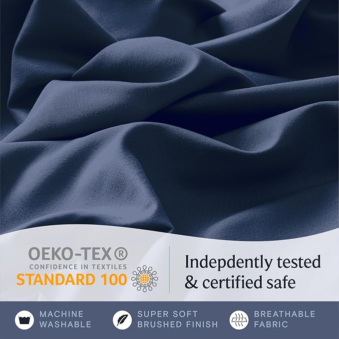 LuxClub 4 PC Queen Sheet Set, Deep Pockets Wrinkle Free Cooling Bed Sheets Hotel Bedding for Women, Men, Kids & Teens, Includes 1 Fitted Sheet, 1 Flat Sheet and 2 Pillowcases - Silky Soft Navy