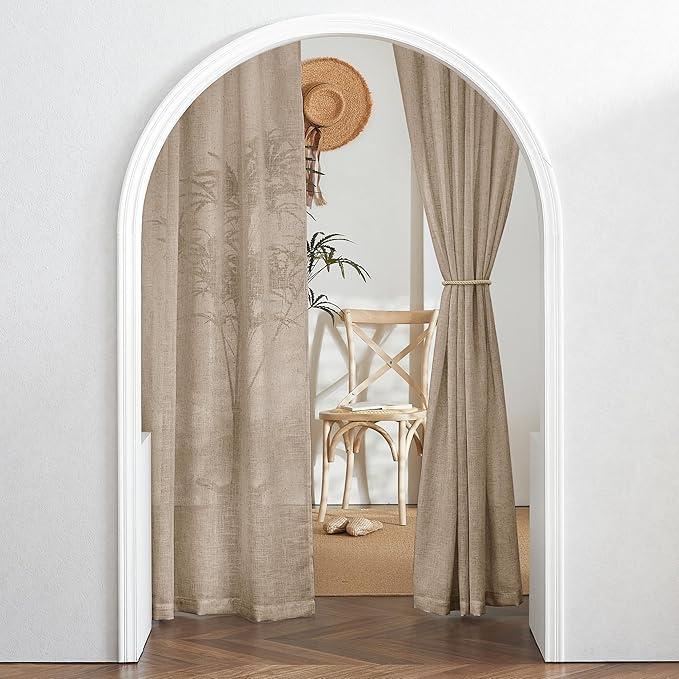 RYB HOME Extra Wide Semi Sheer Curtains, Grommet Easy Sliding Room Divider for Office Bedroom Separation, Large Window Curtains for Sliding Glass Door, Khaki, W 100 x L 95, 1 Pcs