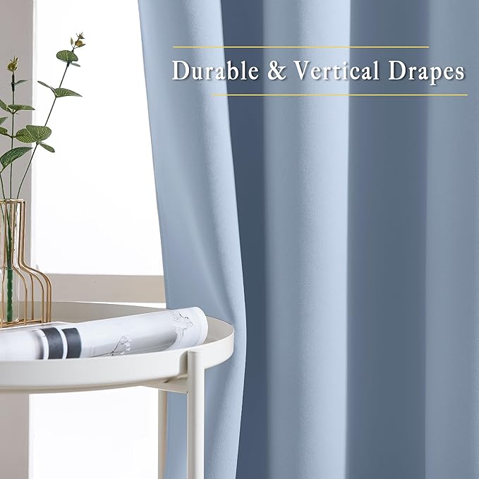 NICETOWN Blackout Curtains for Girls Room - Thermal Insulated Solid Grommet Room Darkening Curtains/Panels/Drapes for Bedroom/Patio (Vintage Blue, 2 PCs, 52 by 95-Inch)