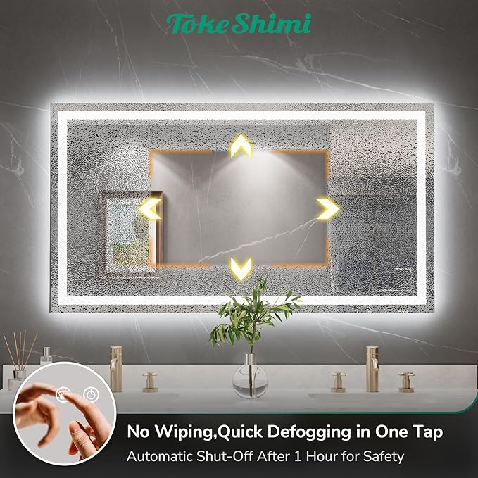 TokeShimi 24x32 LED Mirror for Bathroom,Backlit + Front lit,Lighted Mirrors for Bathroom Wall,Stepless Dimmable 3 Colors,Shatterproof,Tempered Glass,Memory Function,UL Listed