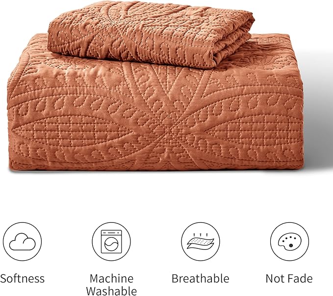 Love's cabin Twin Quilt Set Umber Bedspreads - Soft Bed Summer Lightweight Bedspread Comforter - Modern Style Coin Pattern Coverlet for All Season - 2 Pieces (1 Quilt, 1 Pillow Sham)