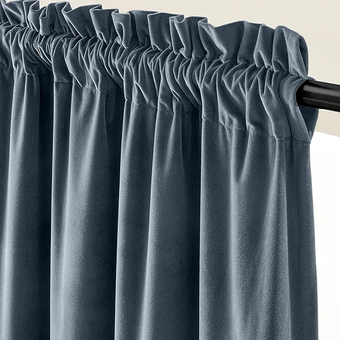 Lazzzy Velvet Blackout Curtains Thermal Insulated Room Window Drapes Super Soft Luxury Curtains for Living Room Bedroom Rod Pocket 2 Panels, Dark Slate, 42" W x 120" L