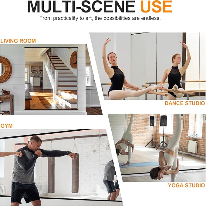 Delma Large Full Body Mirror for Yoga, Frameless Wall-Mounted Glass Panel (60"x25"-Black) 2PCS for Home, Garage, Bedroom & Bathroom
