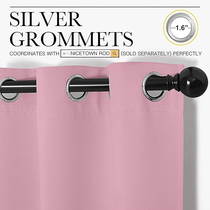 NICETOWN Blackout Curtain Panel Grommet - Home Decorations Thermal Insulated Solid Grommet Top Blackout Living Room Panels/Drapes for Gift (Crystal Pink, 1 Pair, 55 x 78-Inch)
