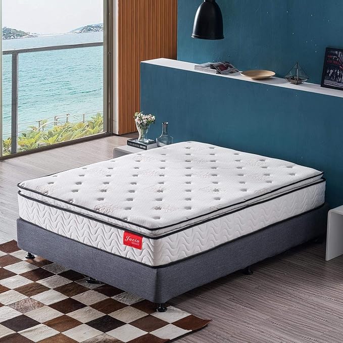 Queen Mattress 11.4 Inch Pillow Top Pocket Spring Hybrid Mattress, Memory Foam Innerspring Firm Bed in a Bag