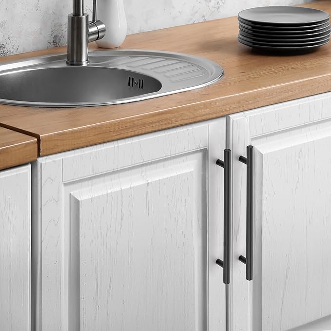 JOY DECOR 20 Pack Cabinet Handles, Black Cabinet Pulls, 7-1/2 in Hole Center Kitchen Hardware, Stainless Steel T Bar Handles for Dresser Drawers