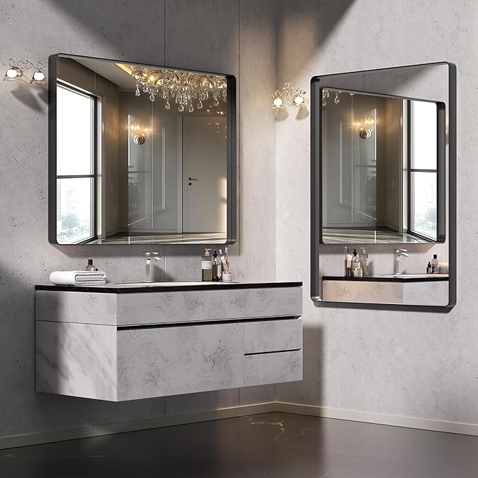 Hasipu Black Bathroom Mirror for Wall, 77 x 36 Inch Metal Framed Bathroom Mirrors for Over Sink, Rectangle Bathroom Vanity Mirror, Anti-Rust, Tempered Glass, Horizontal or Vertical