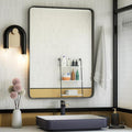 ISKM Black Metal Frame Wall Mirror for Bathroom 22" x 30" Rounded Corner Rectangle Mirror Bedroom Vanity Mirrors Wall Mounted Tempered Glass