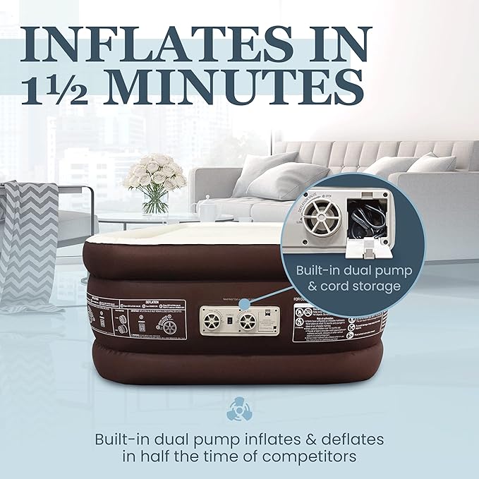 Englander Twin Air Mattress - Double High, 300 LB Capacity Luxury Camping Mattress with Built-in Pump, Microfiber, Waterproof