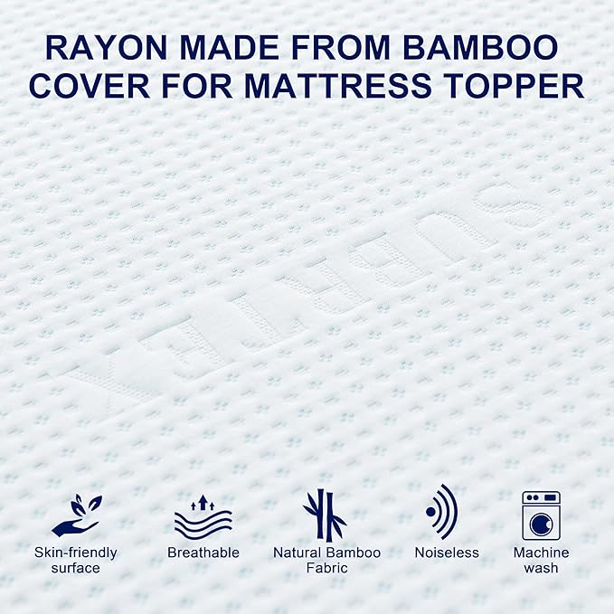 Subrtex 4 Inch Mattress Topper Cover (Only Cover) Mattress Topper Protector Bedding Rayon Made from Bamboo Removable Mattress Encasement with Zippers, Full