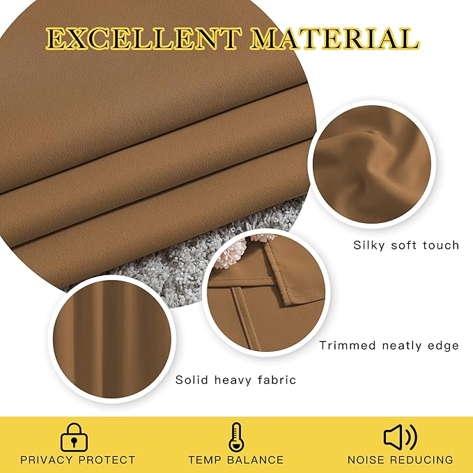 NICETOWN Blackout 78 inch Curtains for Doorway 2 Panels Set, Grommet Thermal Insulated Room Darkening Door Curtains Sound Reducing for Bedroom/Home Office, Gold Brown, W52 x L78