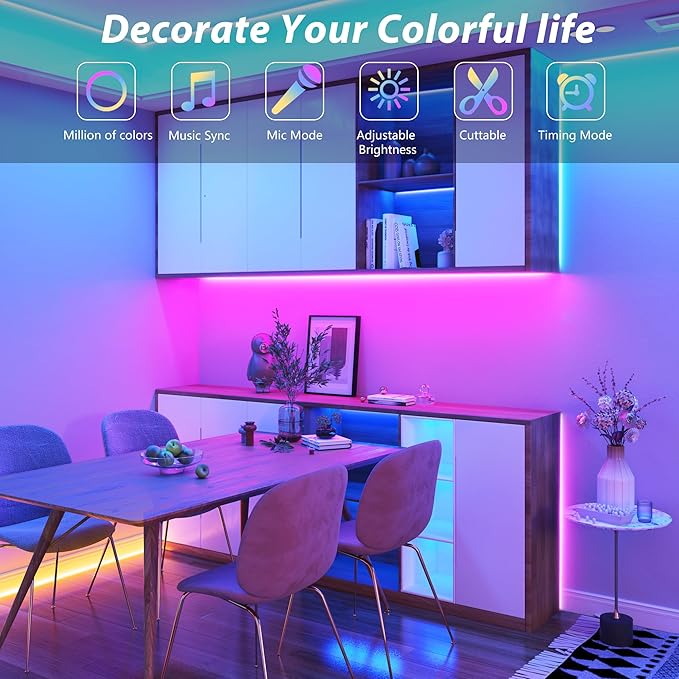 Led Lights for Bedroom 200ft (2 * 100FT) Music Sync Color Changing Led Strip Lights, RGB Led Light Strip with Remote and App Control, Cuttable Led Tape Light for Home Decor Gaming Accessories