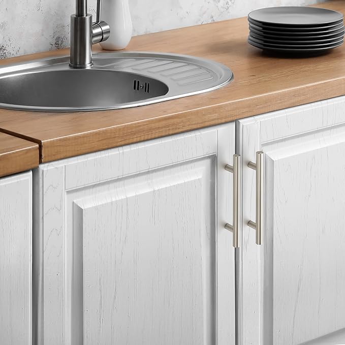 JOY DECOR 10 Pack Cabinet Handles, Brushed Nickel Cabinet Pulls, 4 in Hole Center Kitchen Cabinet Handles, Stainless Steel T Bar Handles for Dresser Drawers