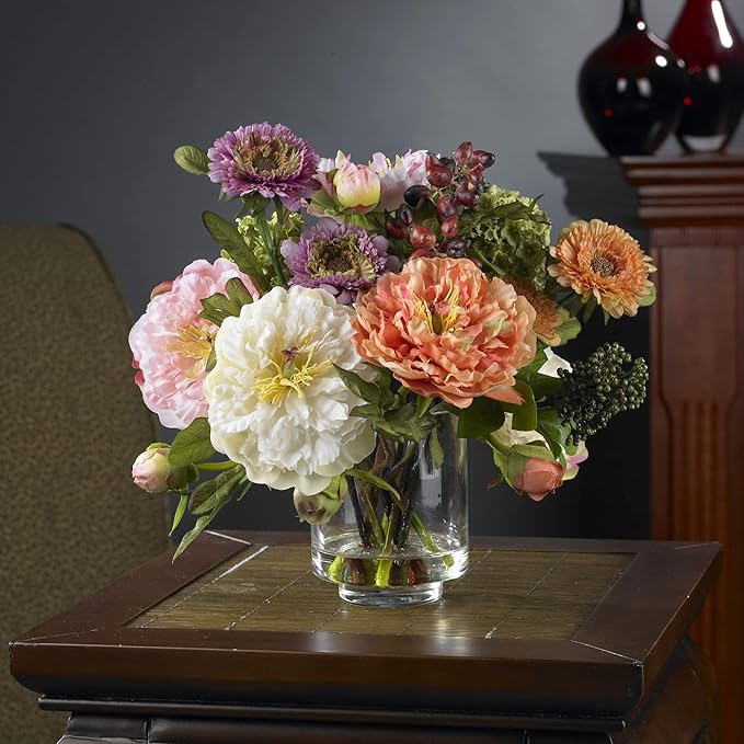 Nearly Natural 4689 Mini Peony Silk Arrangement,Assorted 10 x 10 x 10