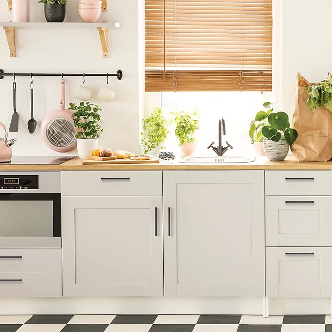 Ravinte 25 Pack Matte Black Cabinet Pulls, 6-1/4 Inch (160mm) Hole Center Slim Kitchen Handles, Square Drawer Pulls for Cabinets & Cupboards, Hardware