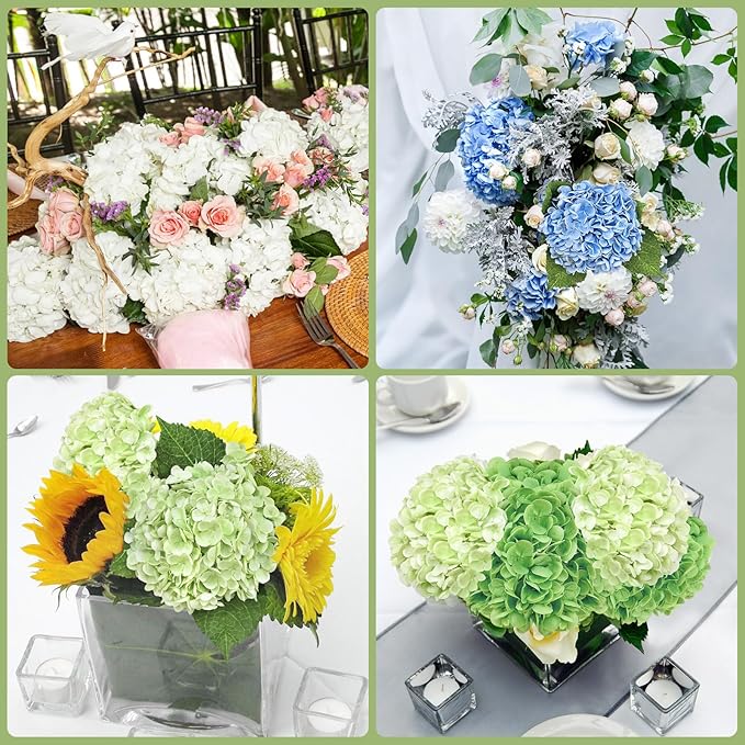6 Pcs Real Touch Hydrangea Artificial Flowers, 21" Light Green Full Faux Hydrangea Flowers Latex Fake Flowers for Home Decor Party Floral Arrangements Wedding Bouquets Centerpieces Outdoor Decor