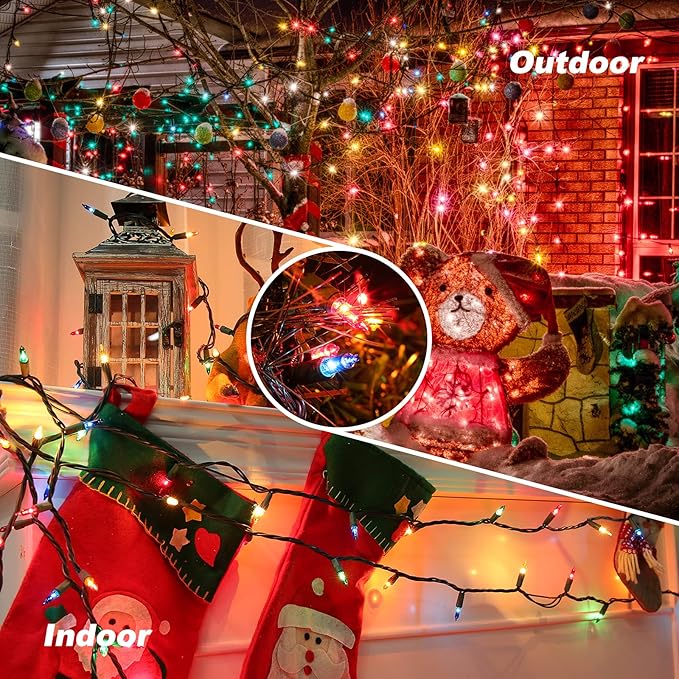 Toodour Multicolor Christmas Lights, 12.5ft 50 Count Incandescent Christmas String Lights, UL Certified Connectable Green Wire Xmas Lights for Tree, Holiday, Party, New Year, Indoor Xmas Decorations